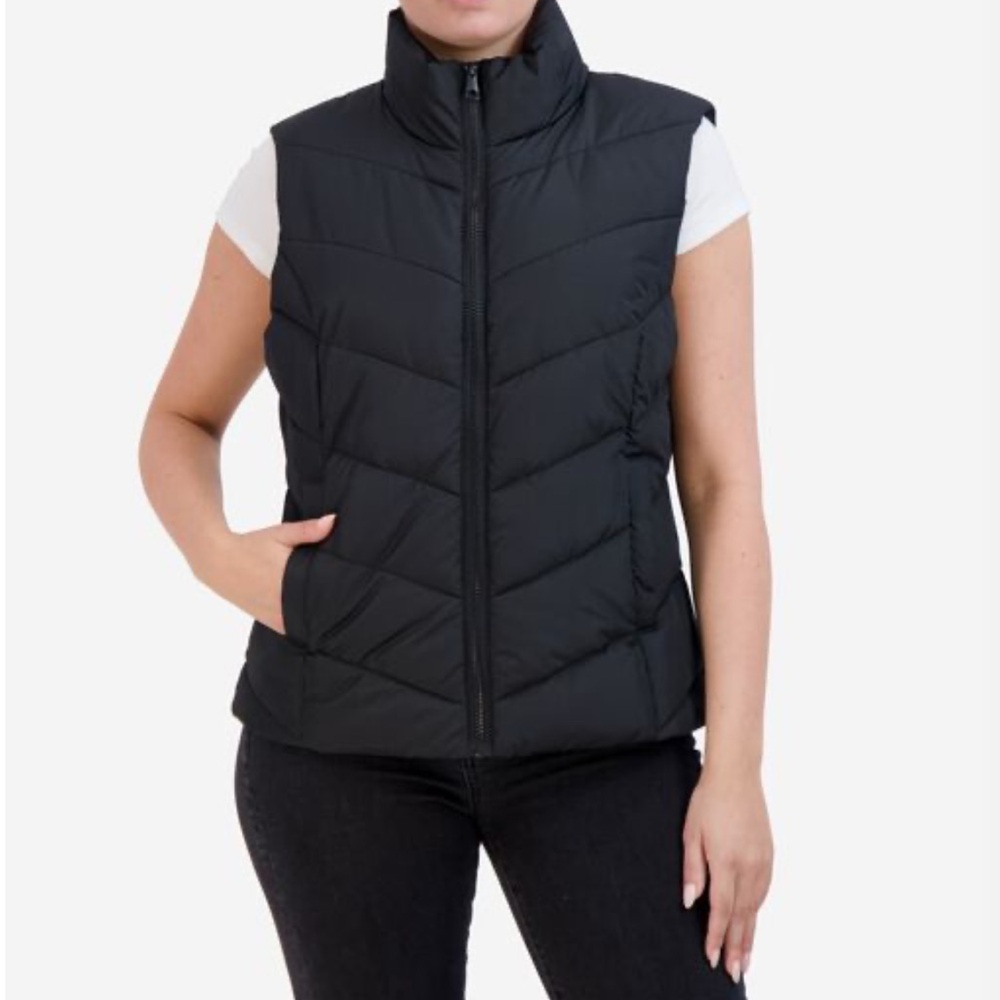 Cole Haan Women's Chevron Zip Front Vest Black Size S